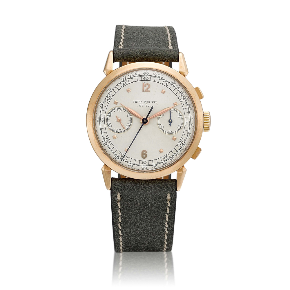 Reference 1579  A pink gold chronograph wristwatch Made in 1950    1579  1950