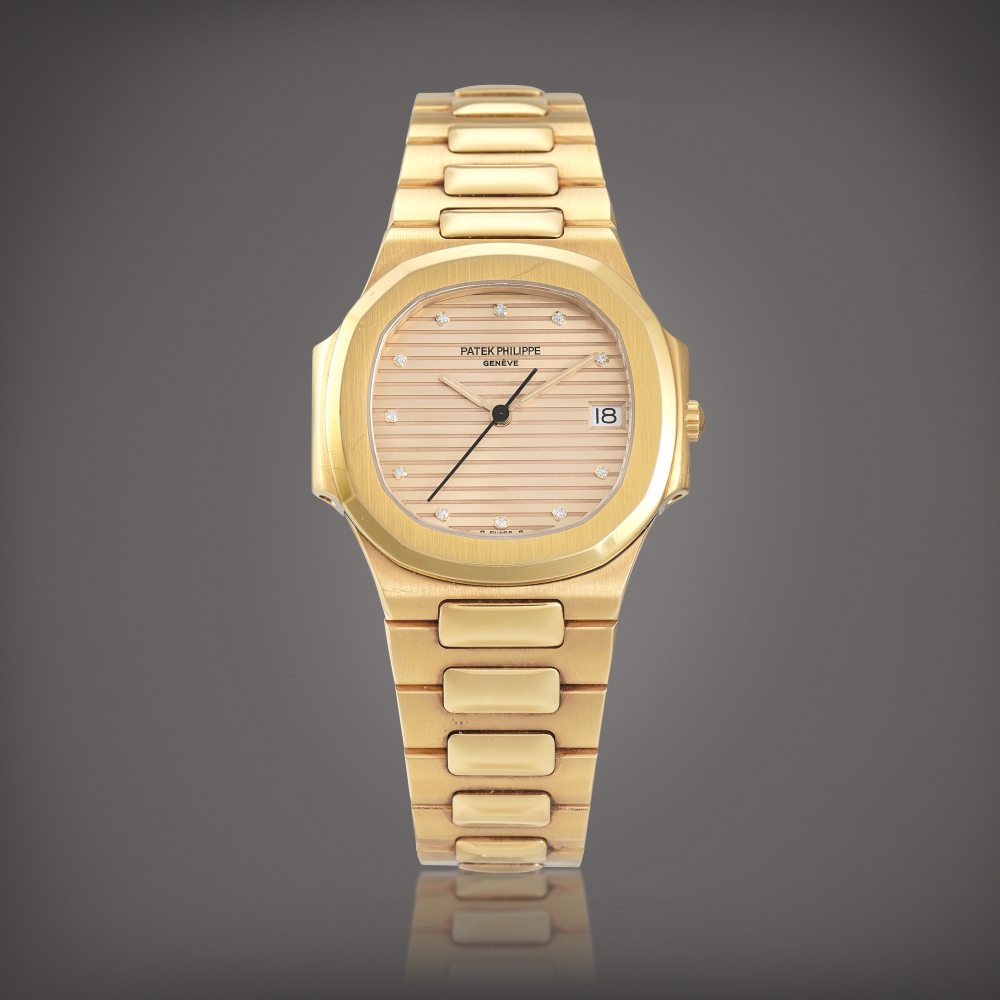 Nautilus Reference 3900  A yellow gold and diamondset bracelet watch with date Circa 1986    Nautilus 3900  1986
