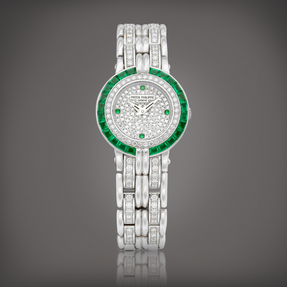 Reference 4782  A white gold diamond and emeraldset bracelet watch Made in 1991    4782  1991