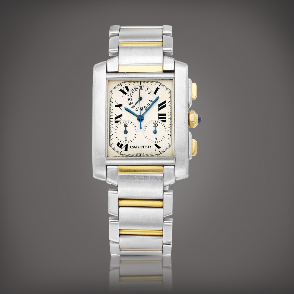 Tank Franaise Reference 2303  A yellow gold and stainless steel chronograph wristwatch with date and bracelet Circa 2003    Tank Franaise 2303  2003