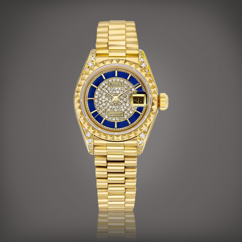 DateJust Reference 69188  A yellow gold and diamondset wristwatch with date bracelet and lapis lazuli dial Circa 1988    DateJust 69188  1988