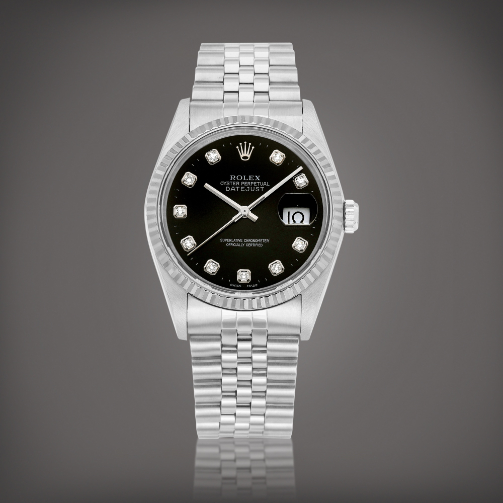 DateJust Reference 16234  A stainless steel and diamondset wristwatch with date and bracelet Circa 2001    DateJust 16234  2001