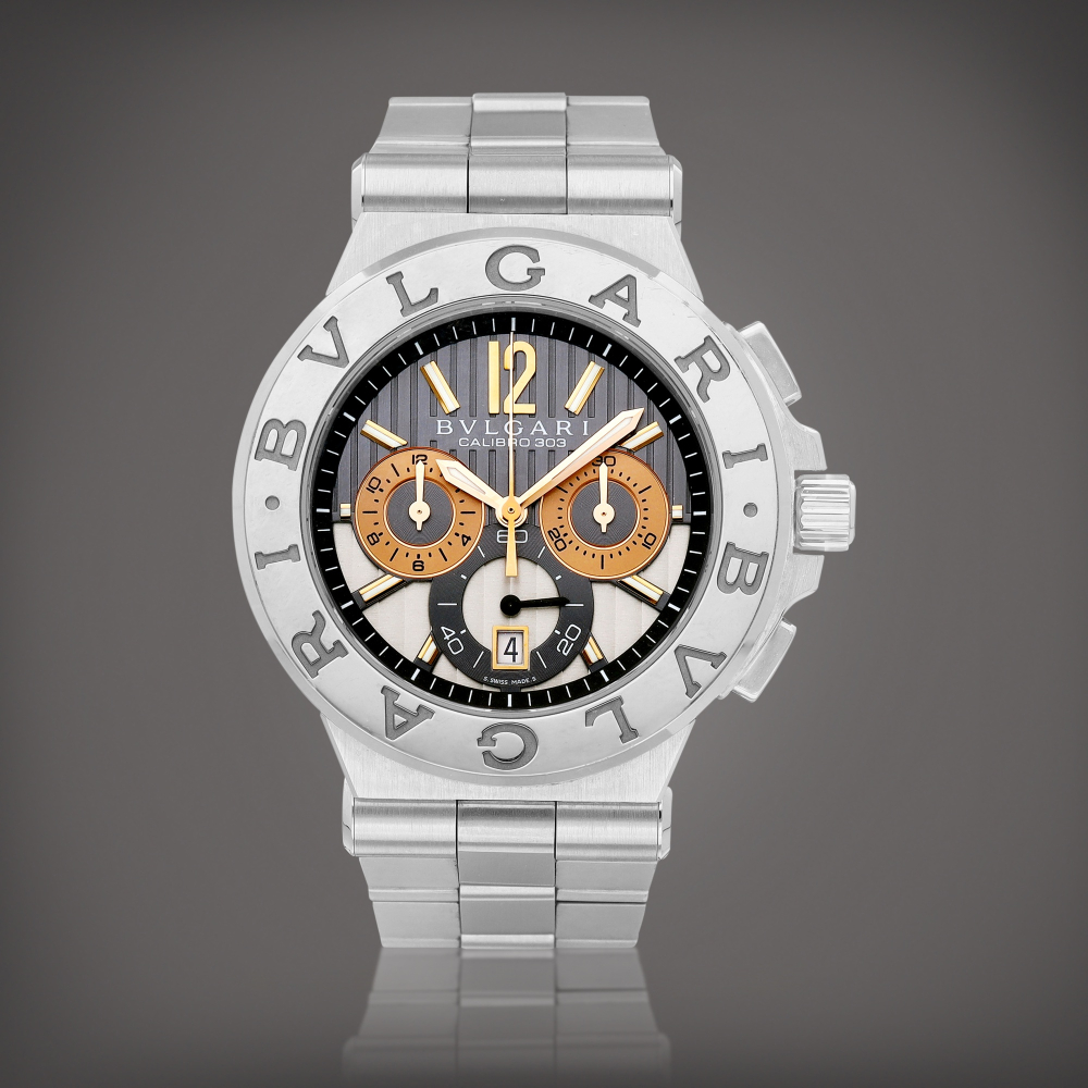 Diagono Calibro 303  A stainless steel chronograph bracelet watch with date and white gold bezel Circa 2009    Diagono Calibro 303  2009