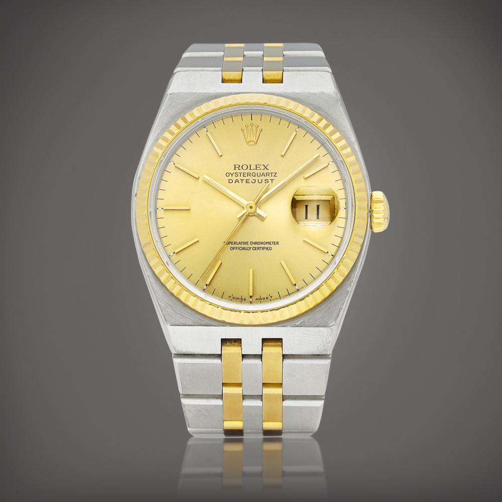 Oysterquartz DateJust Reference 17013  A yellow gold and stainless steel wristwatch with date and bracelet Circa 1991    Oysterquartz DateJust 17013  1991