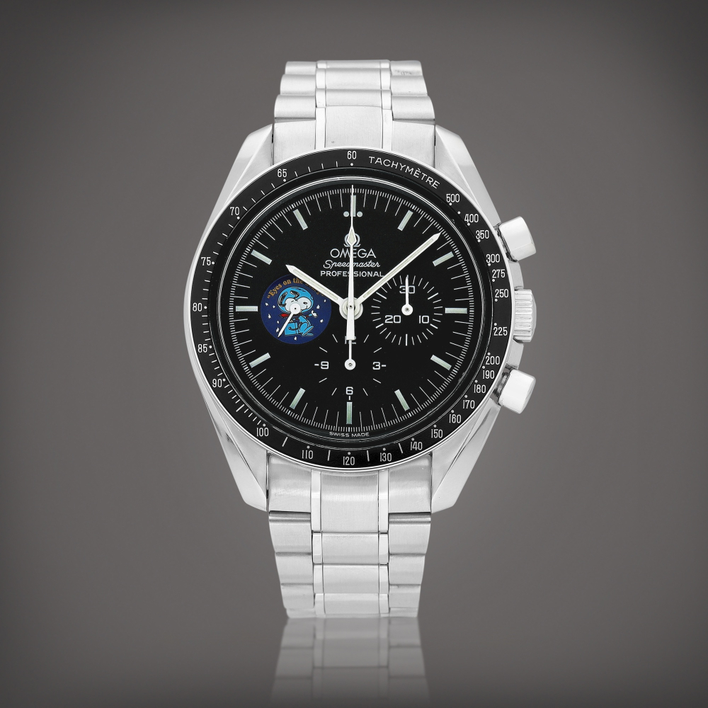 Speedmaster Snoopy Award Eyes on the Stars Reference 35785100  A limited edition stainless steel chronograph wristwatch with bracelet Circa 2004