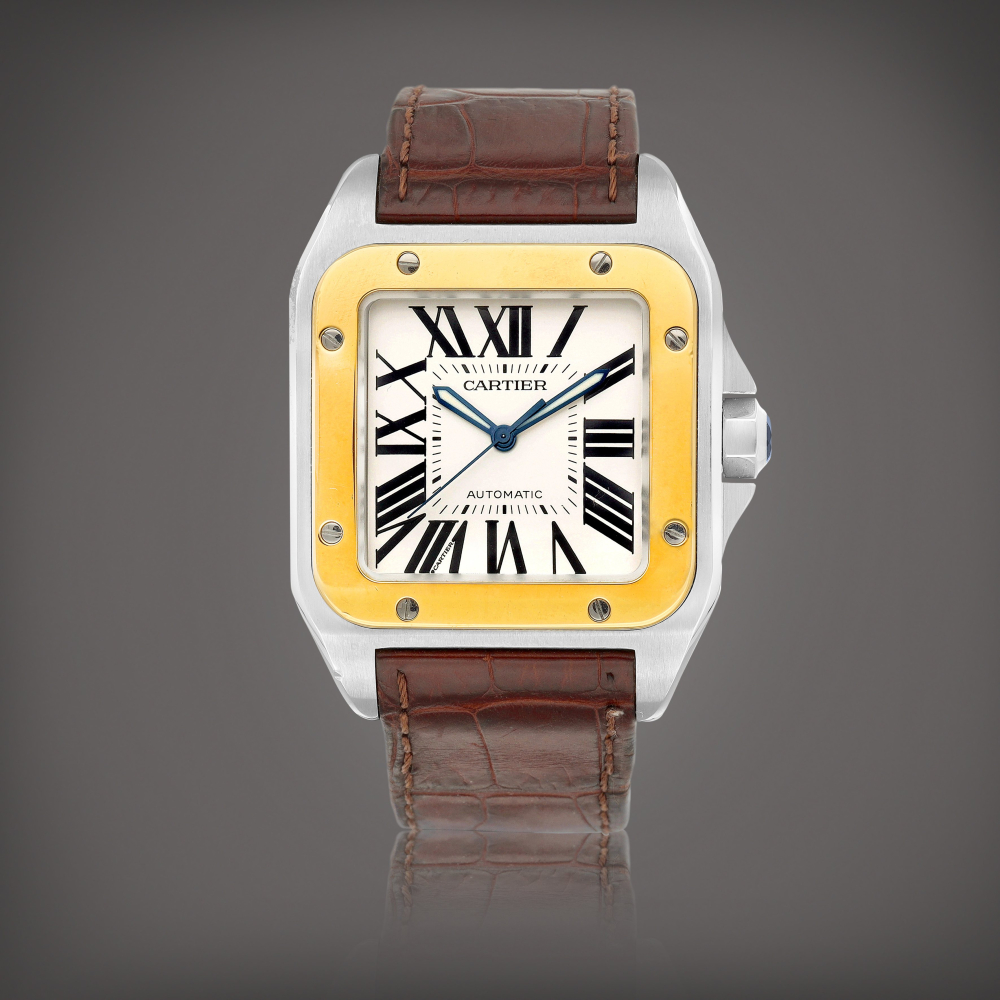 Santos 100 Reference 2656  A yellow gold and stainless steel wristwatch Circa 2006    Santos 100 2656  2006