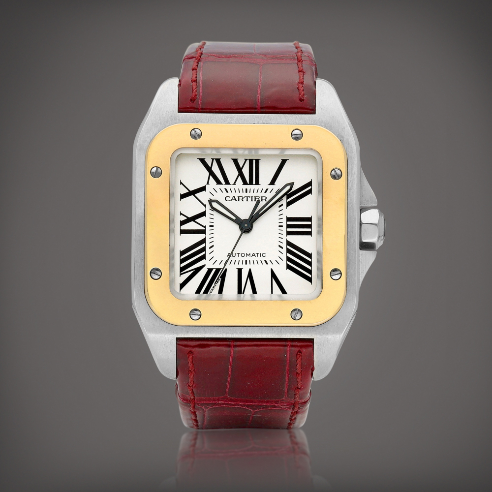 Santos 100 Reference 2878  A yellow gold and stainless steel wristwatch Circa 2006    Santos 100 2878  2006