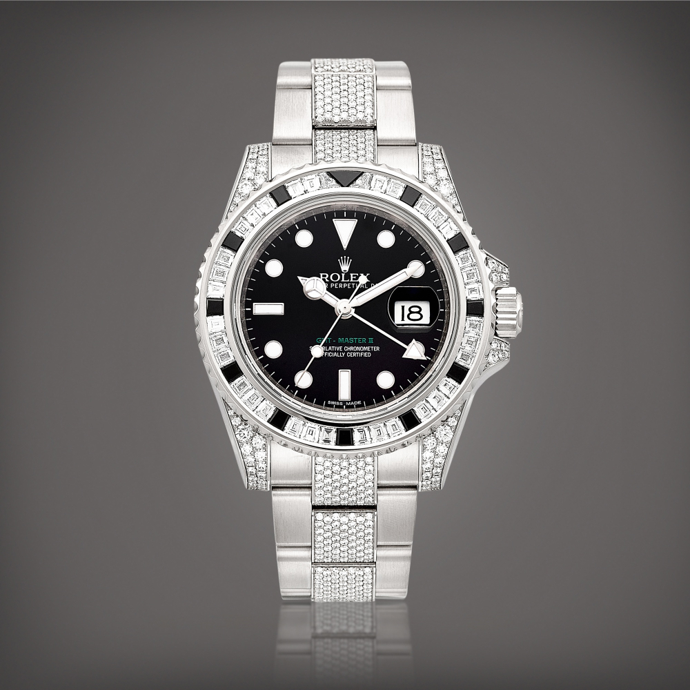 GMTMaster II Reference 116759 SANR  A white gold diamond and black sapphireset dual time zone wristwatch with date and bracelet Circa 2008    GMTMASTER II 116759 SANR  2008