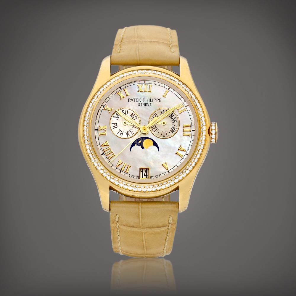 Reference 4936  A yellow gold and diamondset annual calendar wristwatch with moon phases and motherofpearl dial Circa 2008    4936  2008