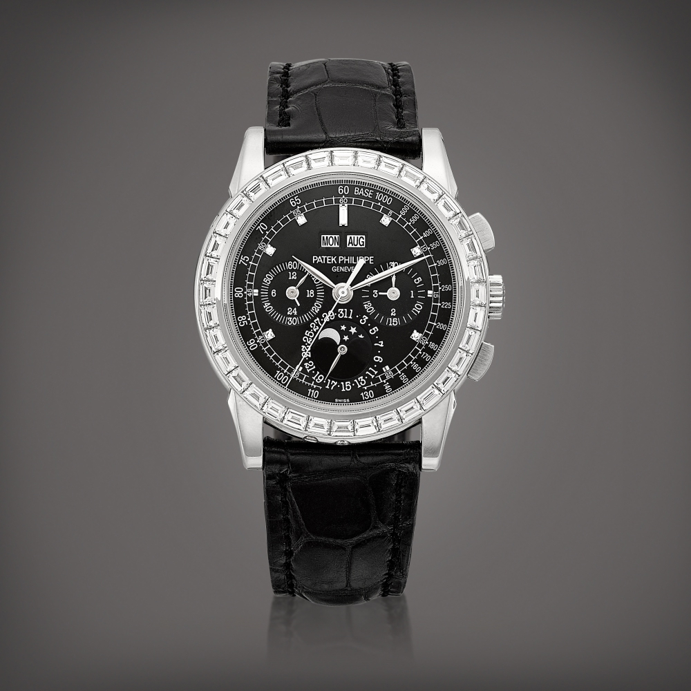 Reference 5971  A platinum and baguettecut diamondset perpetual calendar chronograph wristwatch with moon phases 24 hours and leap year indication Circa 2010    5971  242010