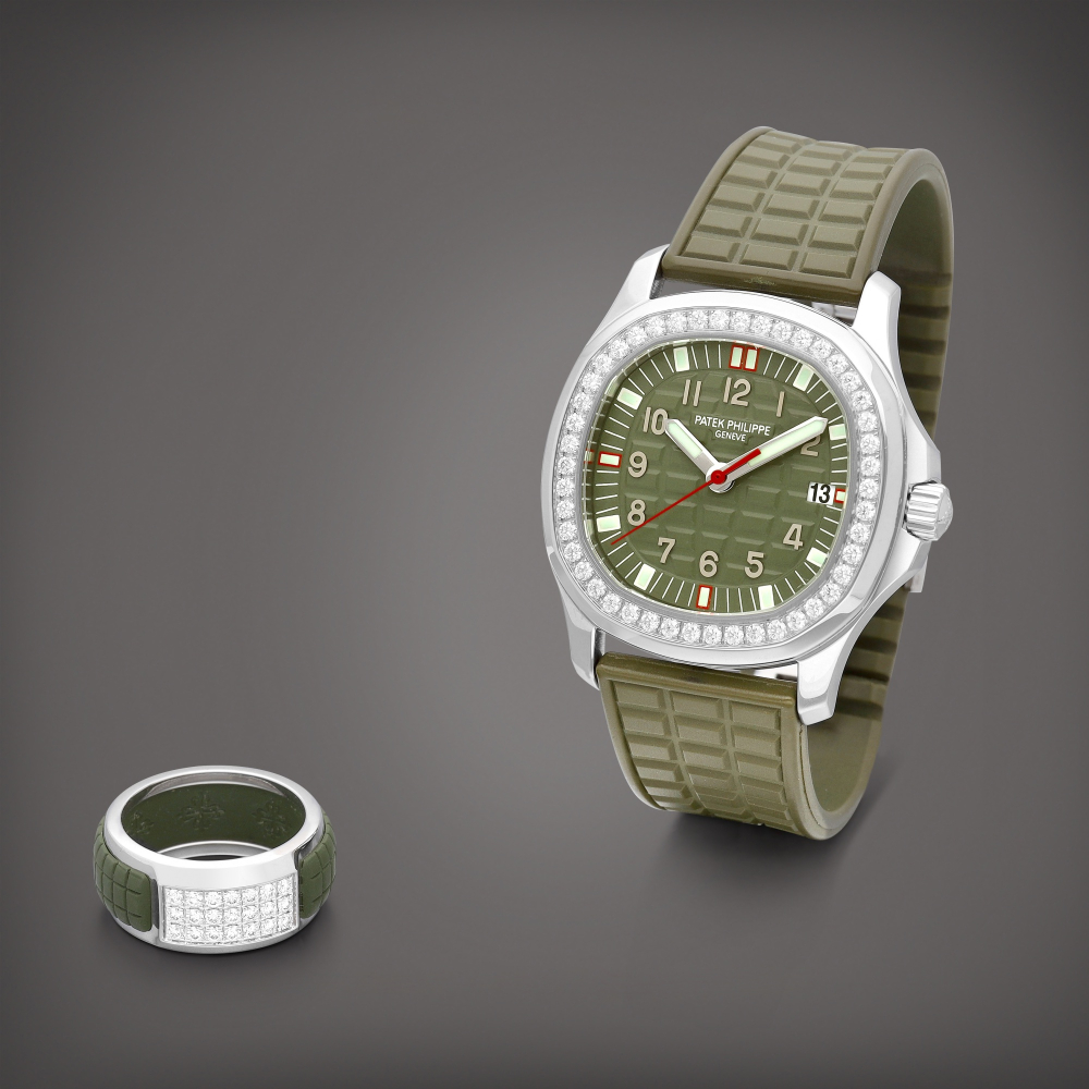 Aquanaut Luce Reference 5067  A stainless steel and diamondset wristwatch with date and matching 18k white gold and diamondset ring Circa 2010    Aquanaut Luce 5067  2010