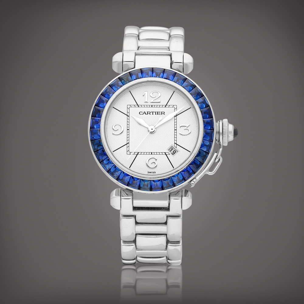 Pasha Reference 2398  A white gold and sapphireset wristwatch with date and bracelet Circa 2001    Pasha 2398  2001