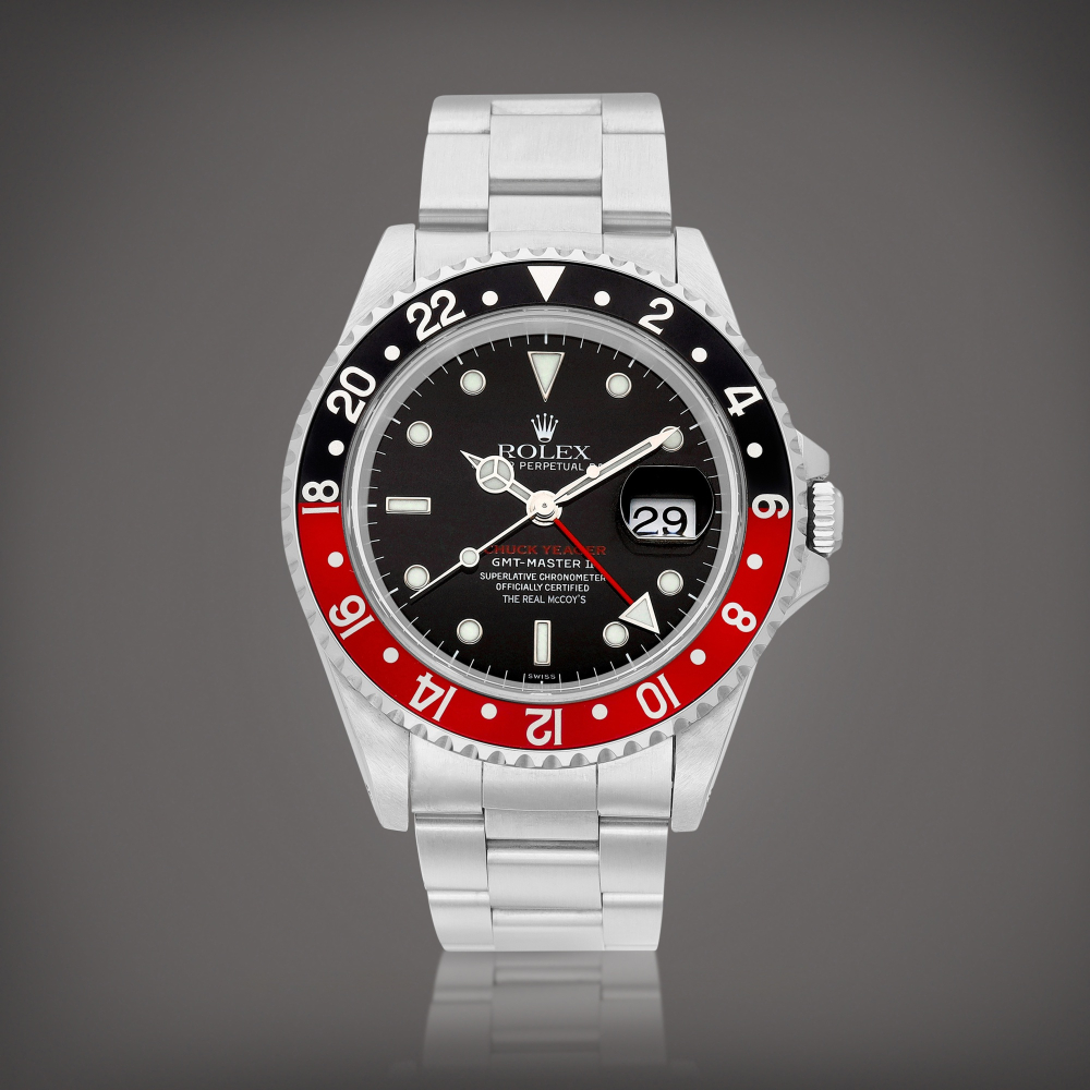 Rolex  GMT-Master II "Chuck Yeager", Reference 16710 A stainless steel dual time zone wristwatch with date and bracelet, Circa 1999 