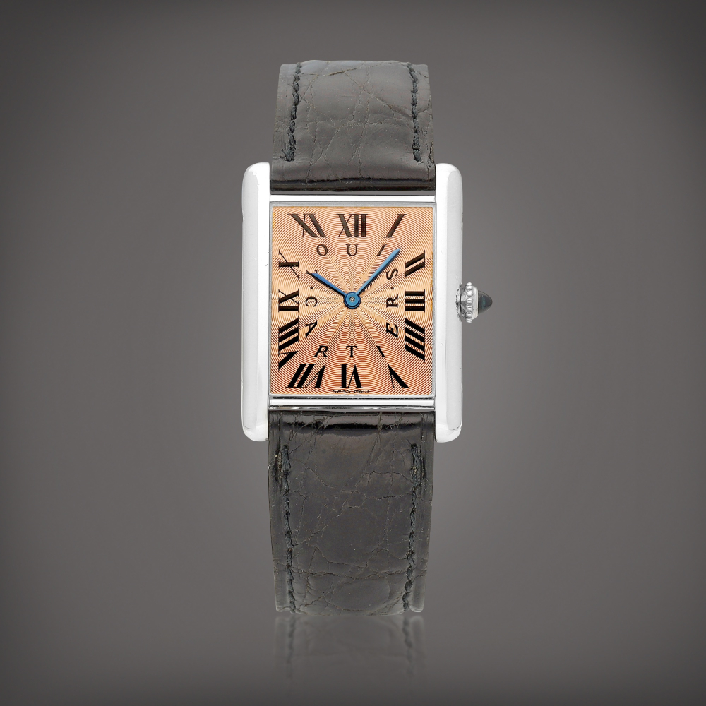 PROPERTY FROM A PROMINENT COLLECTOR  Cartier  Tank, Reference 1601, No. 1 A limited edition ultra slim platinum wristwatch with salmon dial, Made to commemorate Louis-François Cartier, Circa 1997 