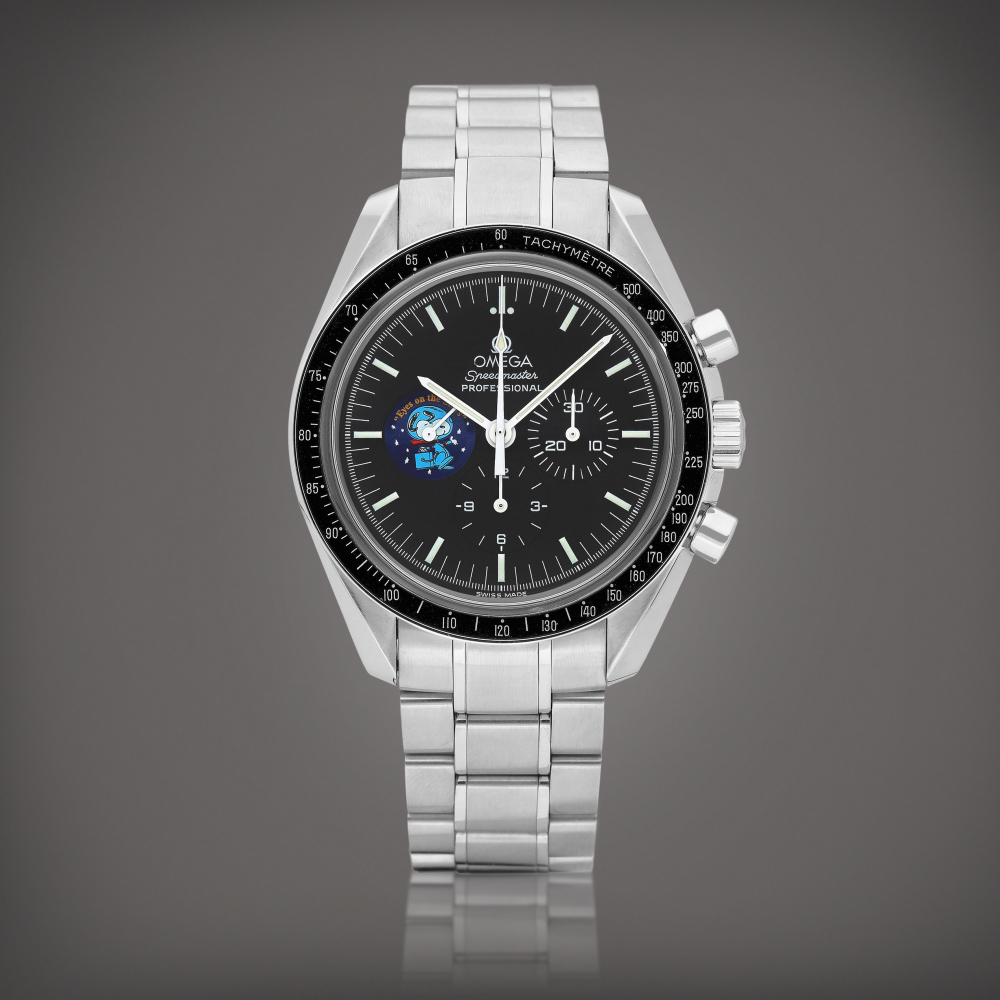 PROPERTY FROM A DISTINGUISHED COLLECTOR  Omega  Speedmaster "Snoopy Award Eyes on the Stars", Reference 3578.51.00 A limited edition stainless steel chronograph wristwatch with bracelet, Circa 2003 