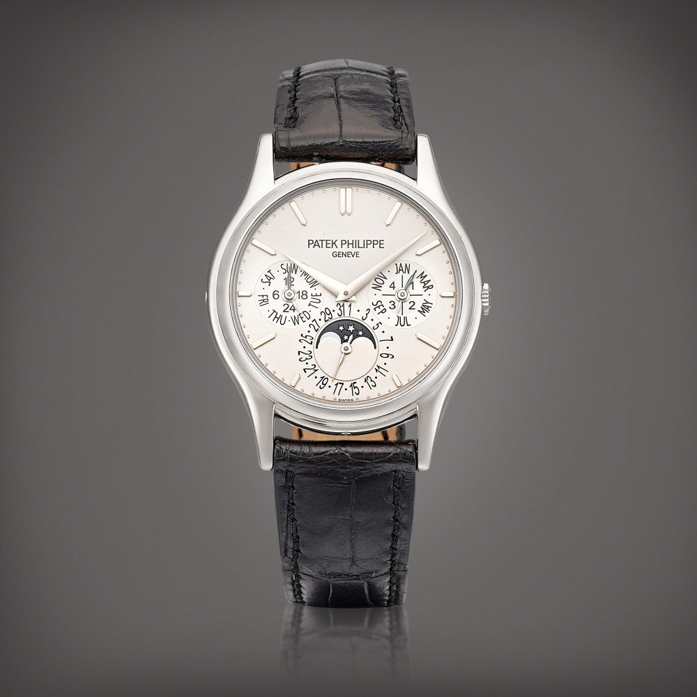 Patek Philippe  Reference 5140 A white gold perpetual calendar wristwatch with moon phases, 24 hours and leap year indication, Made in 2007 