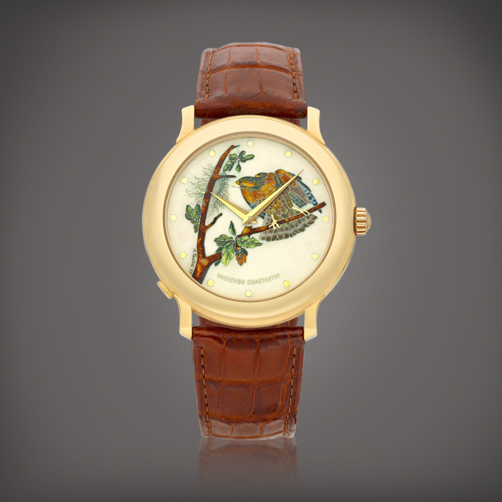 PROPERTY FROM A GENTLEMAN  Vacheron Constantin  "Birds of America", Reference 43060 A limited edition yellow gold wristwatch with cloisonné enamel dial by Anita Porchet, Inspired by John J. Audubon, Circa 1997 
