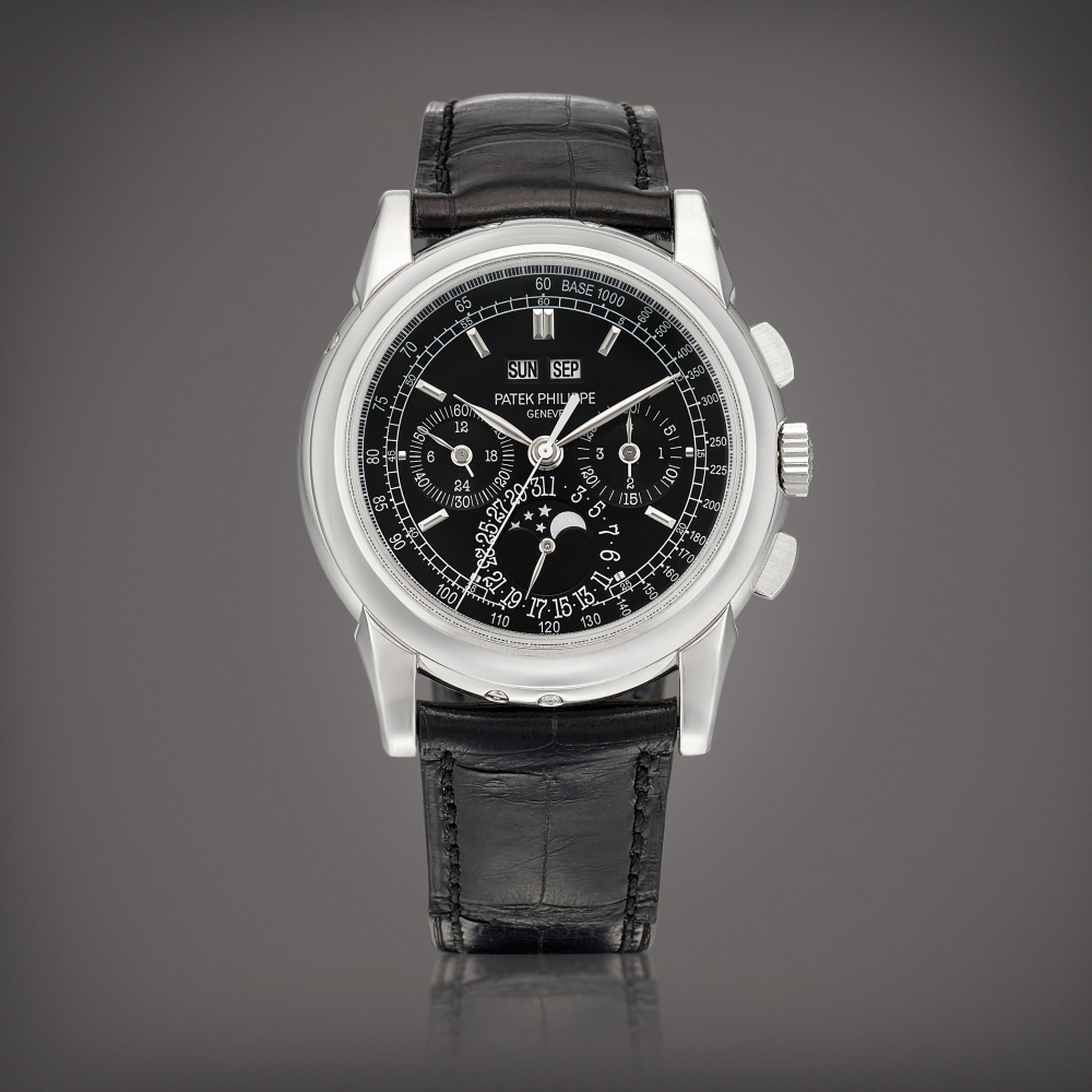 PROPERTY FROM AN IMPORTANT INTERNATIONAL COLLECTOR  Patek Philippe  Reference 5970 A platinum perpetual calendar chronograph wristwatch with moon phases, 24 hours and leap year indication, Circa 2009 