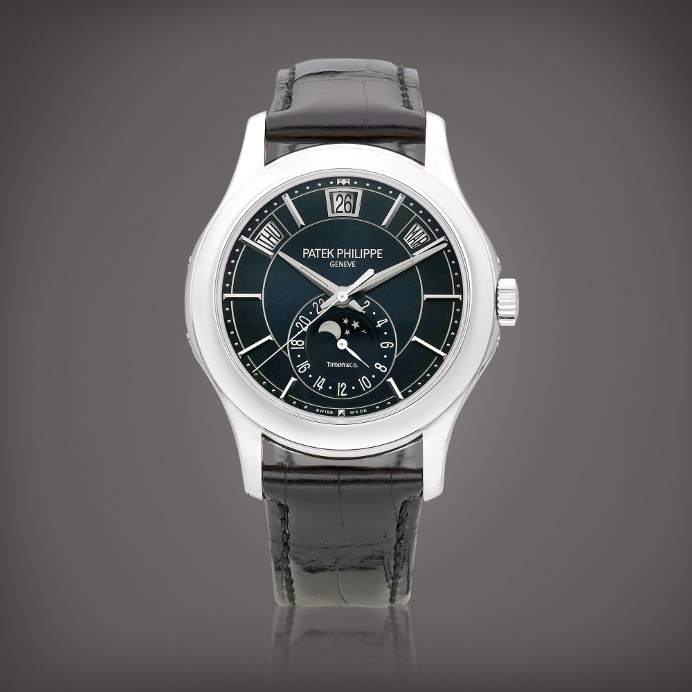 PROPERTY FROM AN IMPORTANT COLLECTOR  Patek Philippe  Reference 5205 A white gold annual calendar wristwatch with moon phases and 24 hours indication, Retailed by Tiffany Co., Circa 2020 