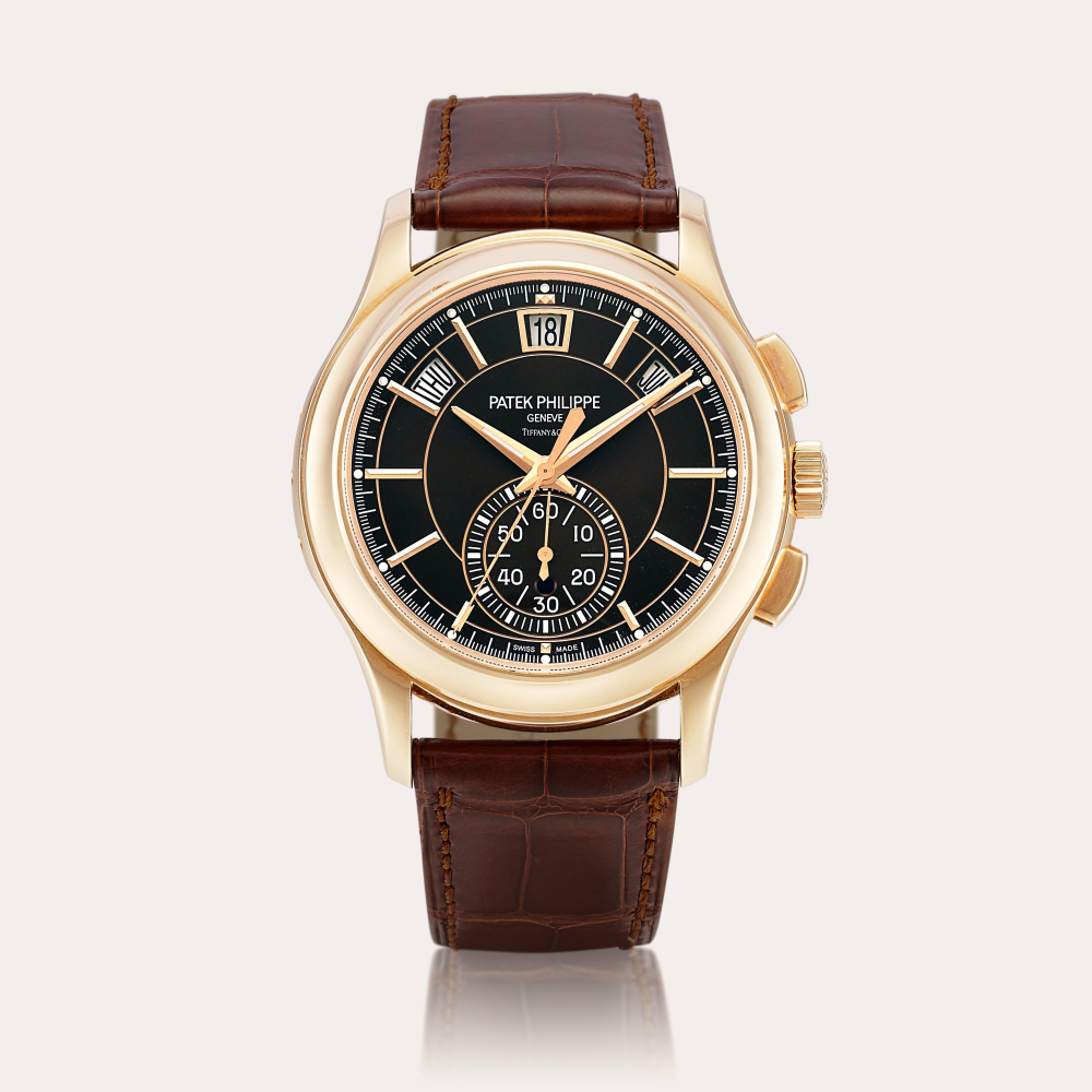 Patek Philippe Reference 5905 A pink gold annual calendar flyback chronograph wristwatch, Retailed by Tiffany Co., Circa 2020 | 百達翡麗 | 型號5905 | 粉紅金年曆飛返計時腕錶，由 Tiffany Co. 發行，約2020年製