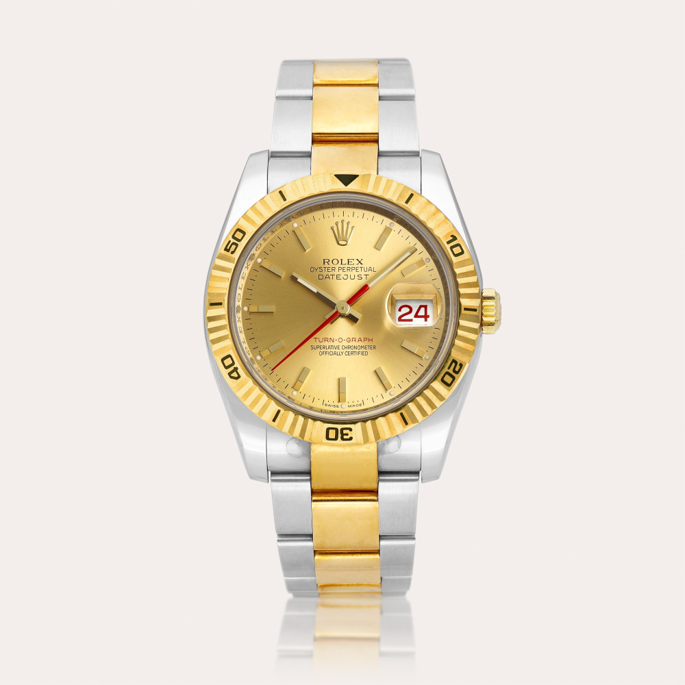 Rolex DateJust Turn-O-Graph, Reference 116263 | A yellow gold and stainless steel wristwatch with date and bracelet, Circa 2011 | 勞力士 | DateJust Turn-O-Graph 型號116263 | 黃金及精鋼鏈帶腕錶，備日期顯示，約2011年製