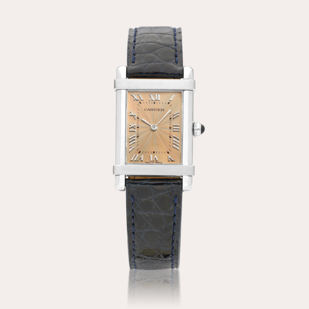 Cartier Tank Chinoise | A limited edition platinum wristwatch with salmon dial, Circa 2000 | 卡地亞 | Tank Chinoise | 限量版鉑金腕錶，備鮭魚色錶盤，約2000年製