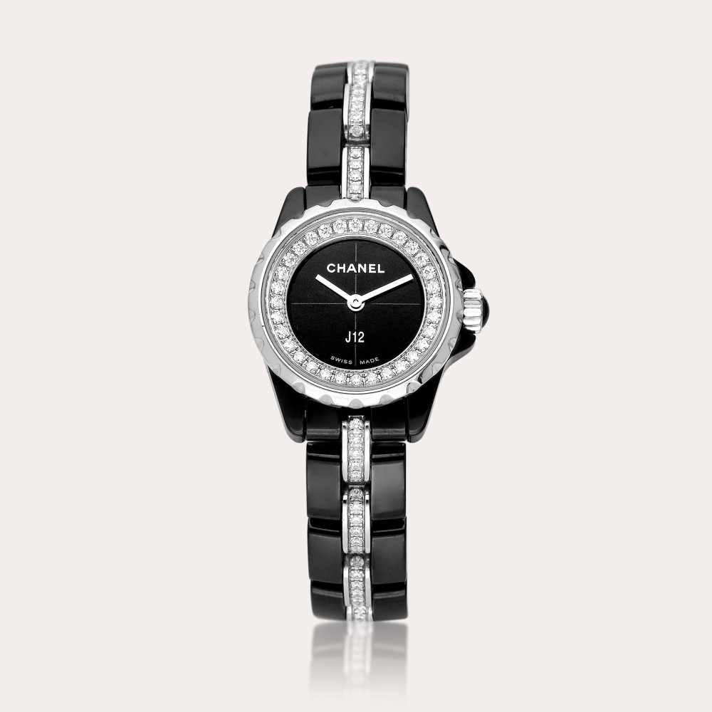 Chanel J12 XS, Reference H5236 | A black ceramic, stainless steel and diamond-set bracelet watch, Circa 2021 | 香奈兒 | J12 XS 型號H5236 | 黑色陶瓷及精鋼鑲鑽石鏈帶腕錶，約2021年製