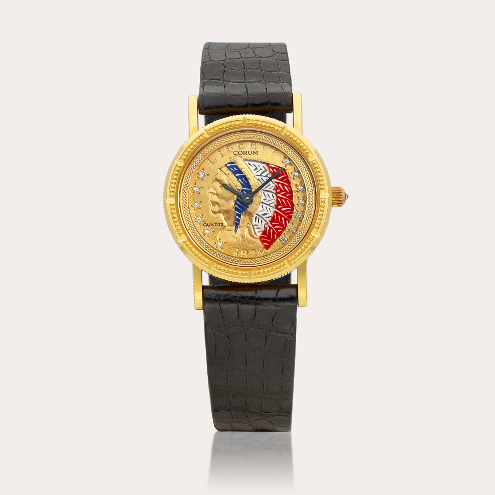 Corum A yellow gold, enamel and diamond-set coin watch, Circa 1990 | 崑崙 | 黃金及琺瑯鑲鑽石金幣錶，約1990年製