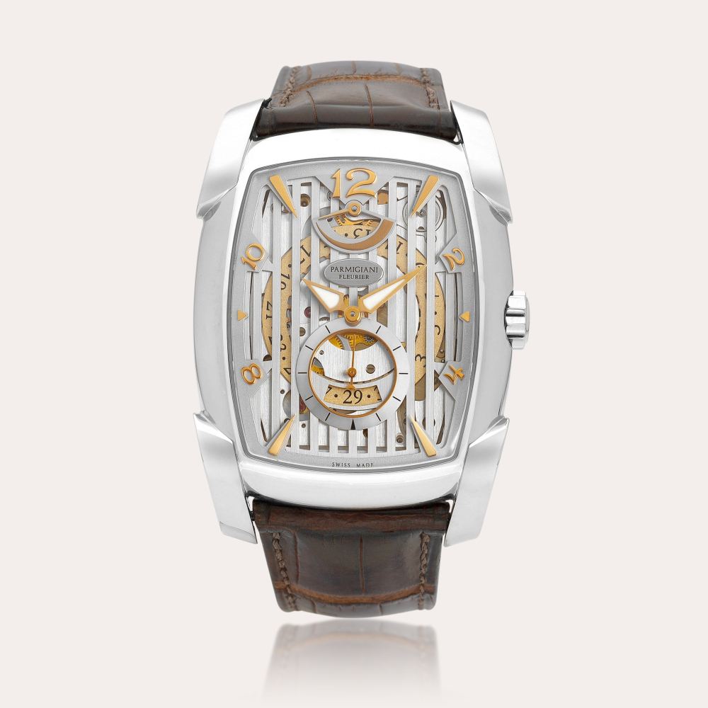 Parmigiani Fleurier Kalpa XL Hebdomadaire, Reference PFC101-1200100-HA1241 | A white gold semi-skeletonised wristwatch with power reserve indication and date, Circa 2010 | 帕瑪強尼 | Kalpa XL Hebdomadaire 