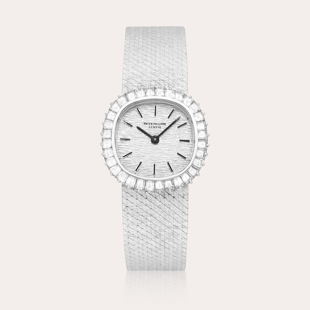 Patek Philippe Reference 3395 | A white gold and diamond-set bracelet watch, Made in 1974 | 百達翡麗 | 型號3395 | 白金鑲鑽石鏈帶腕錶，1974年製