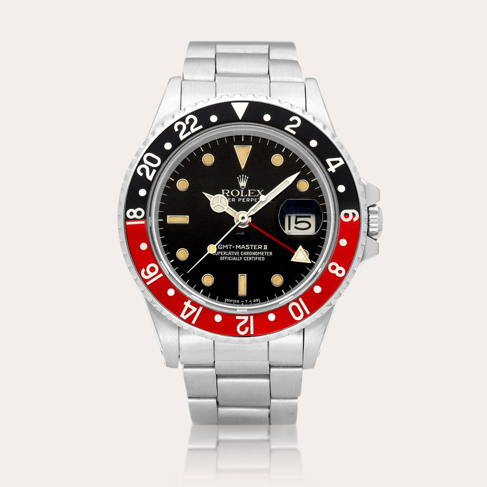 Rolex GMT-Master II "Fat Lady", Reference 16760 | A stainless steel dual time zone wristwatch with date and bracelet, Circa 1985 | 勞力士 | GMT-Master II "Fat Lady" 型號16760 | 精鋼兩地時間鏈帶腕錶，備日期顯示，約1985年製