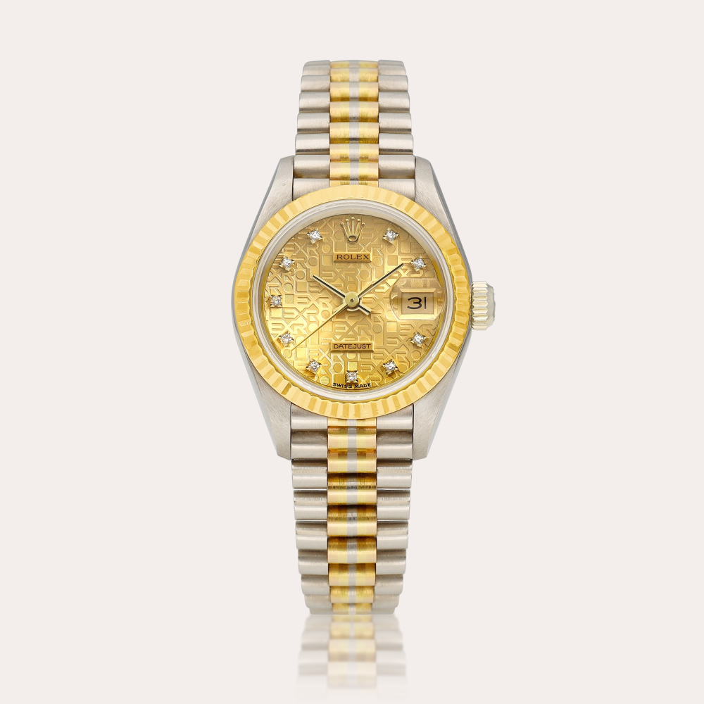 Rolex Tridor DateJust, Reference 69179 | A three-colour gold and diamond-set wristwatch with date and bracelet, Circa 1990 | 勞力士 | Tridor DateJust 型號 69179 | 三色金鑲鑽石鏈帶腕錶，備日期顯示，約1990年製