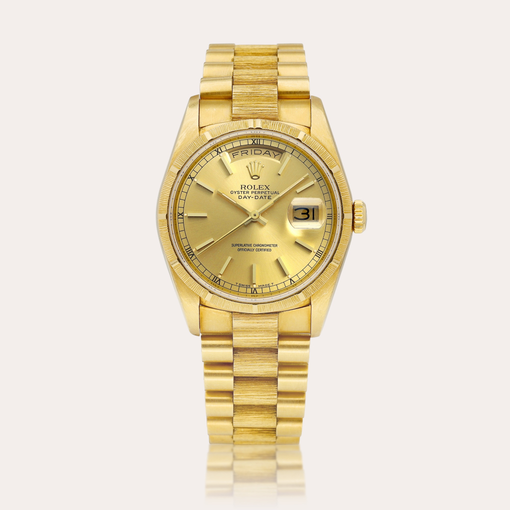 Rolex Day-Date, Reference 18248 | A yellow gold wristwatch with day, date and bracelet, Circa 1991 | 勞力士 | Day-Date 型號18248 | 黃金鏈帶腕錶，備日期及星期顯示，約1991年製