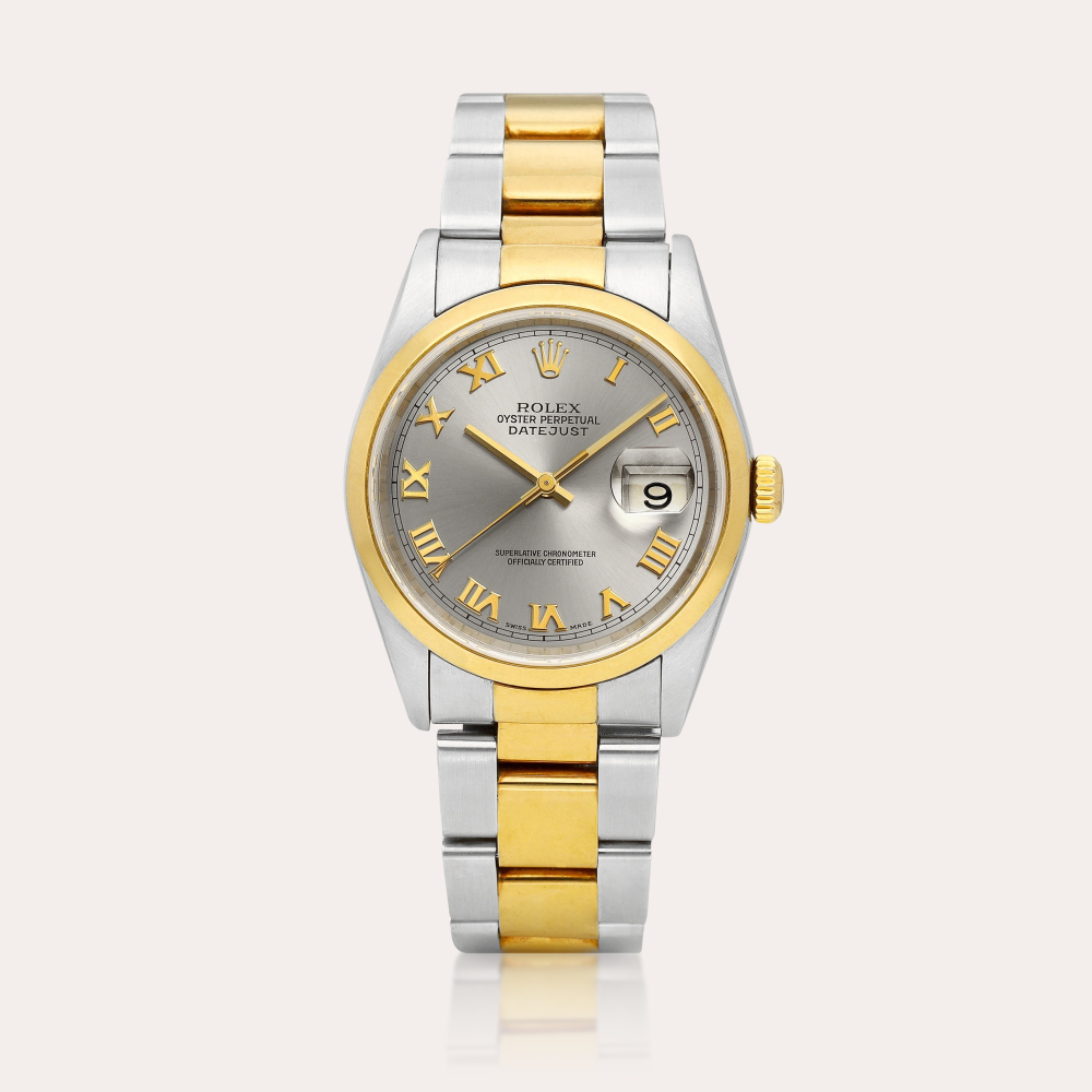 Rolex Datejust, Reference 16203 | A yellow gold and stainless steel wristwatch with date and bracelet, Circa 2002 | 勞力士 | Datejust 型號16203 | 黃金及精鋼鏈帶腕錶，備日期顯示，約2002年製