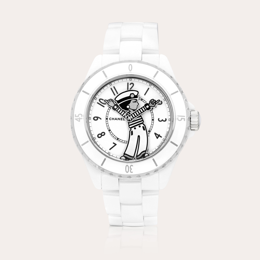 Chanel Mademoiselle J12 La Pausa, Reference H7481 | A limited edition white ceramic and stainless steel wristwatch with statuette of Mademoiselle Chanel dial and bracelet, Circa 2023 | 香奈兒 | Mademoiselle J12 La Pausa