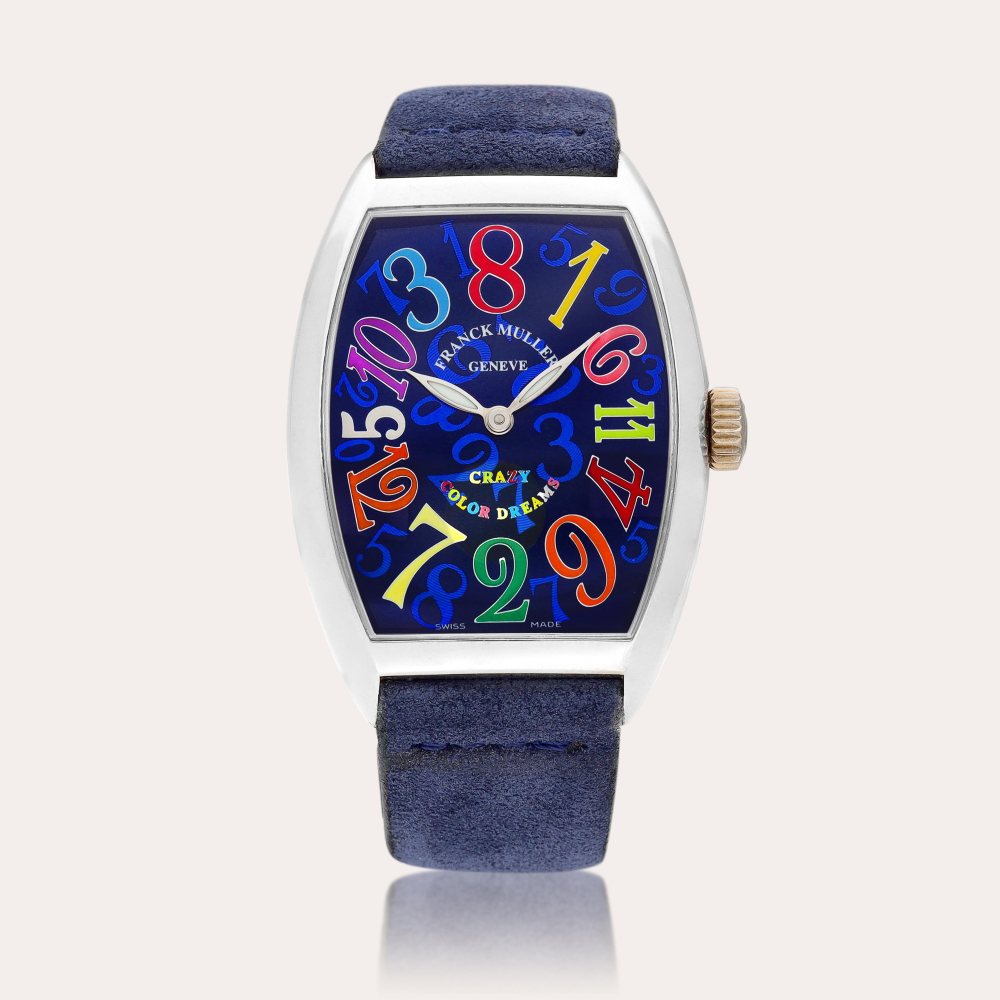 Franck Muller Cintrée Curvex “Crazy Color Dreams”, Reference 7851 CH | A white gold wristwatch with jumping hour hand, Circa 2019 | Cintrée Curves “Crazy Color Dreams” 型號7851 CH | 白金腕錶，備跳時針， 約2019年製