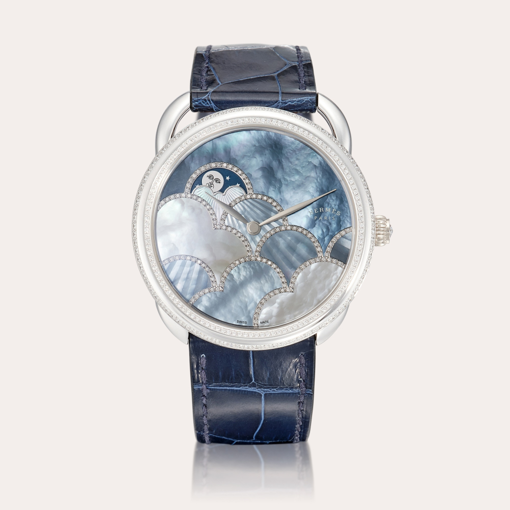 Hermès Arceau Petite Lune Dans les Nuages, Reference AR7.B92 | A white gold and diamond-set wristwatch with moon phases and mother-of-pearl dial, Circa 2022 | 愛馬仕 Arceau Petite Lune Dans les Nuages 型號