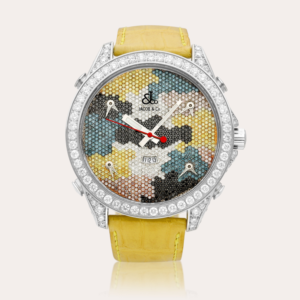 Jacob Co. The Five Time Zones, Reference JC-M66 | A stainless steel, diamond and multi-coloured gem-set five time zone wristwatch with date, Circa 2005 | The Five Time Zones 型號JC-M66 | 精鋼鑲鑽石及多彩寶石五
