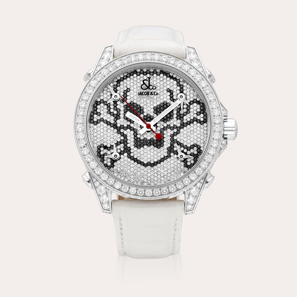 Jacob Co. The Five Time Zones | A stainless steel, diamond and black gem-set five time zone wristwatch, Circa 2000 | 精鋼鑲鑽石及黑色寶石五地時間腕錶，約2000年製