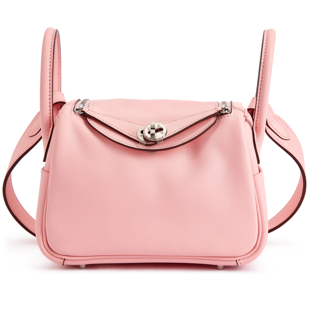 Hermès Rose Sakura Swift Mini Lindy 20 Palladium Hardware, 2023