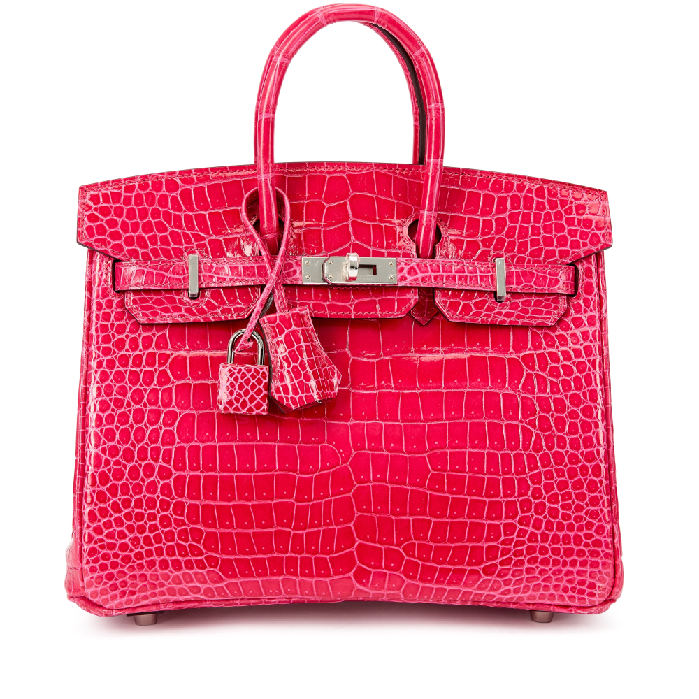 Hermès Rose Mexico Shiny Porosus Crocodile Birkin 25 Palladium Hardware, 2021