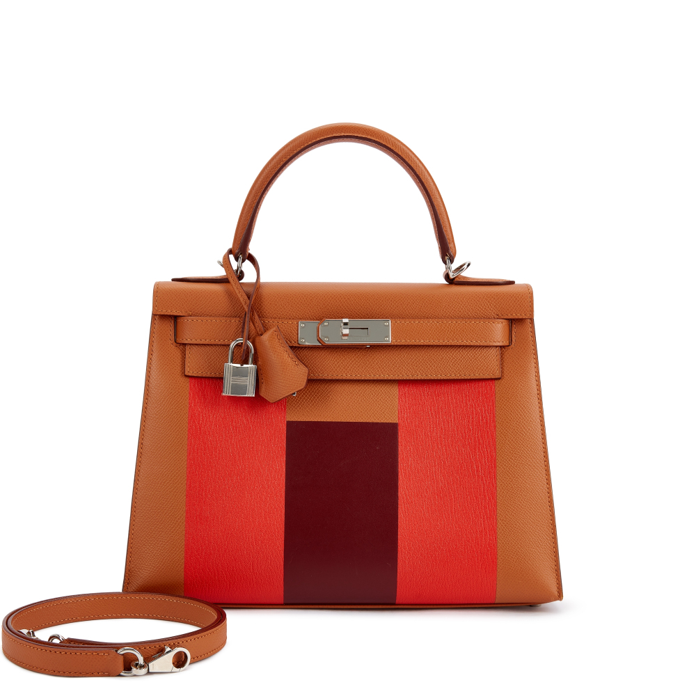 Hermès Limited Edition Gold Epsom, Capucine Chèvre Mysore and Rouge H Sombrero Kellygraphie Lettre H Kelly 28 Sellier Palladium Hardware, 2017
