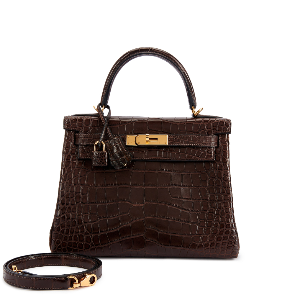 Hermès Gris Elephant Matte Mississippiensis Alligator Kelly 28 Retourné Gold Hardware, 2022