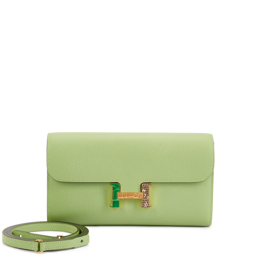Hermès Limited Edition Vert Criquet Epsom Constance-To-Go Cactus and Beige Sable Mississippiensis Alligator and Ombre Salvator Lizard Gold Hardware, 2021
