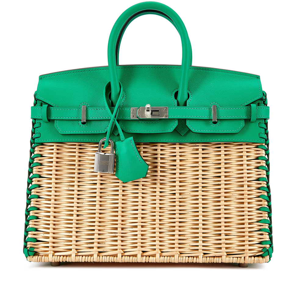 Hermès Limited Edition Menthe Swift and Osier Wicker Picnic Birkin 25 Palladium Hardware, 2022