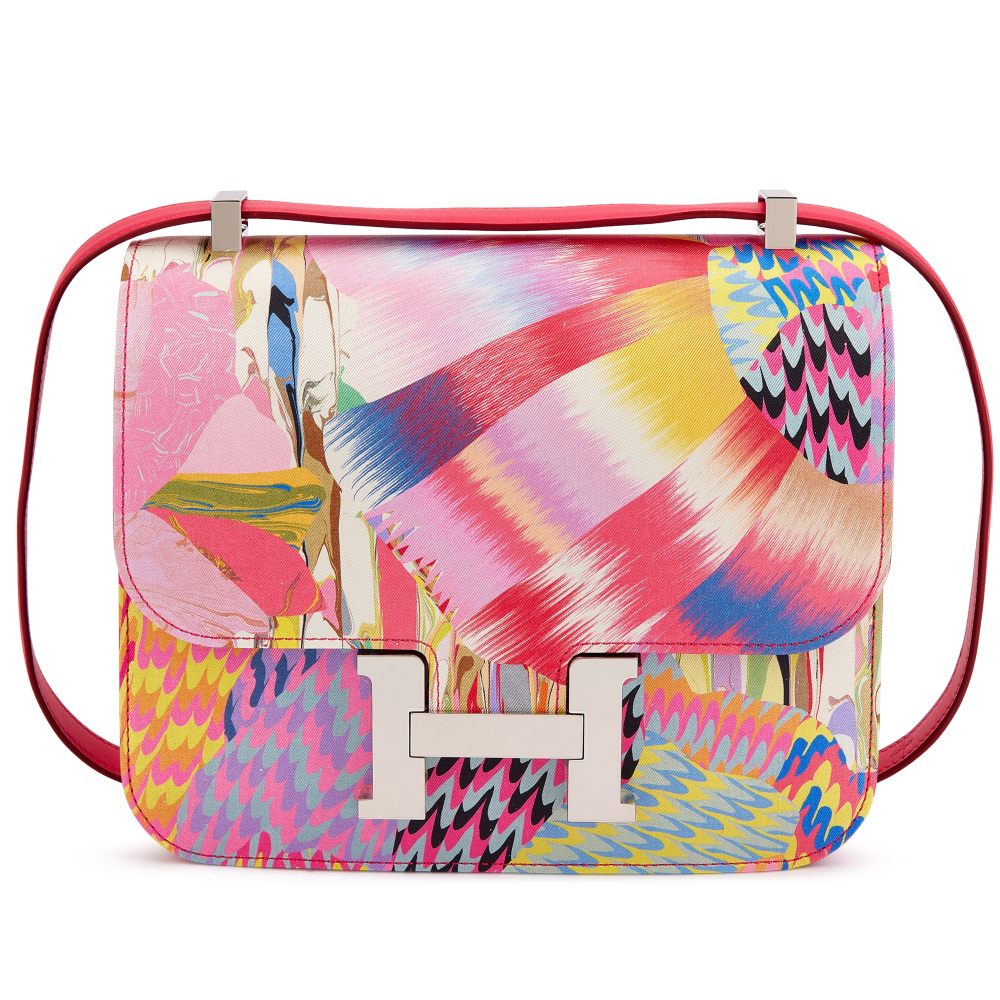 Hermès Limited Edition Rose Mexico Swift and Marble Silk Constance 24 Palladium Hardware, 2020