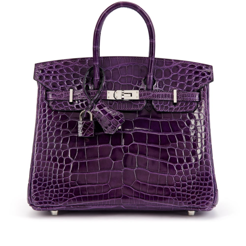 Hermès Amethyst Shiny Mississippiensis Alligator Birkin 25 Palladium Hardware, 2013