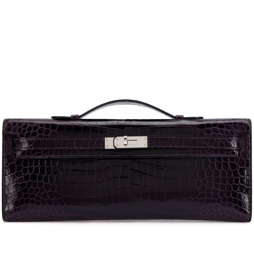 Hermès Raisin Shiny Porosus Crocodile Kelly Cut Palladium Hardware, 2015