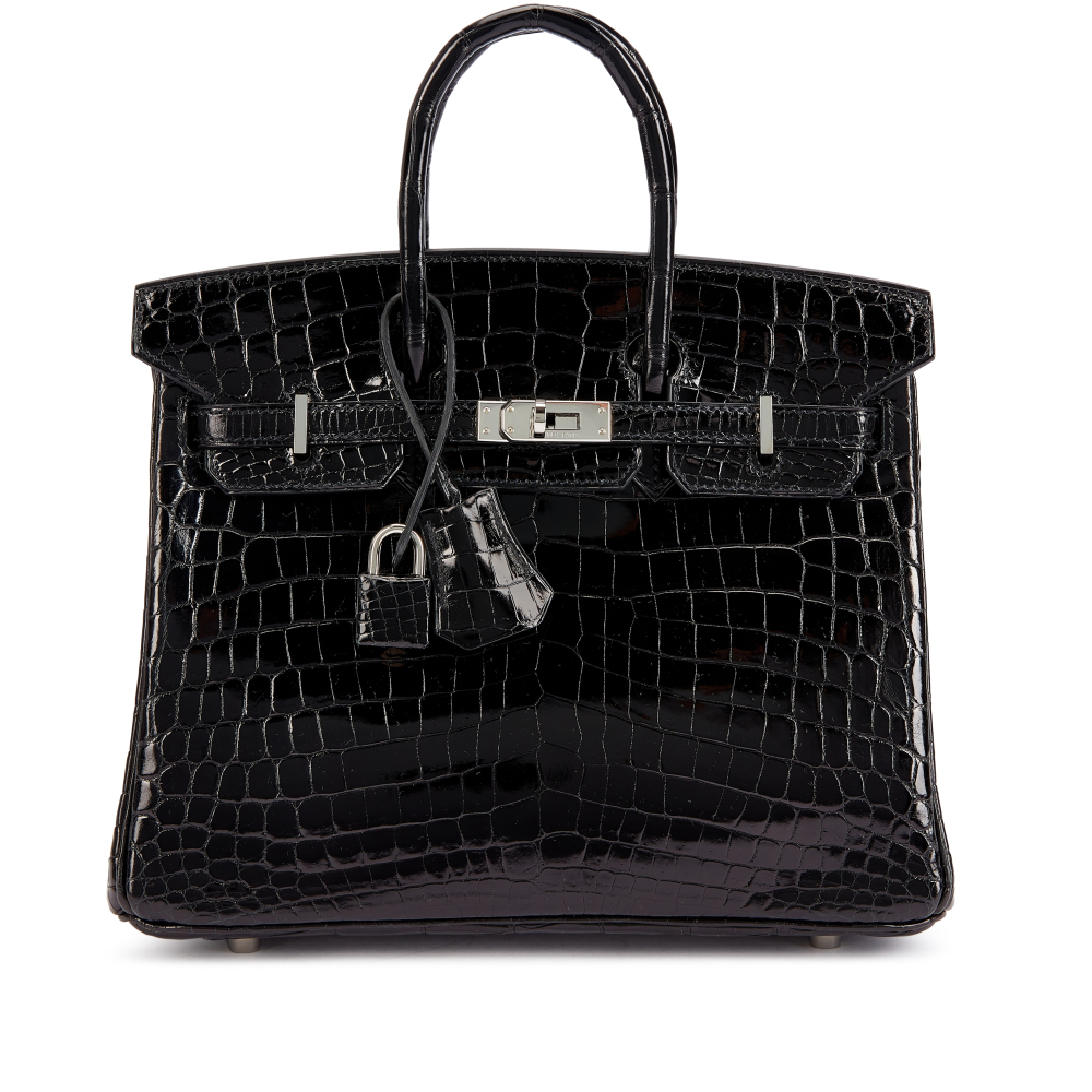 Hermès Black Shiny Niloticus Crocodile Birkin 25 Palladium Hardware, 2008