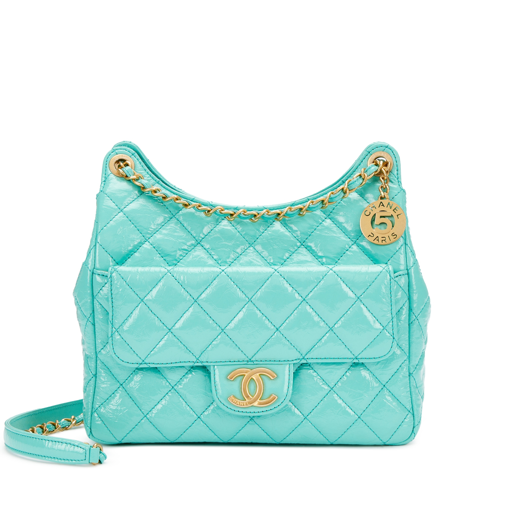 PROPERTY OF A LADY Chanel Turquoise Quilted Calfskin Hobo Bag Brushed Gold Hardware